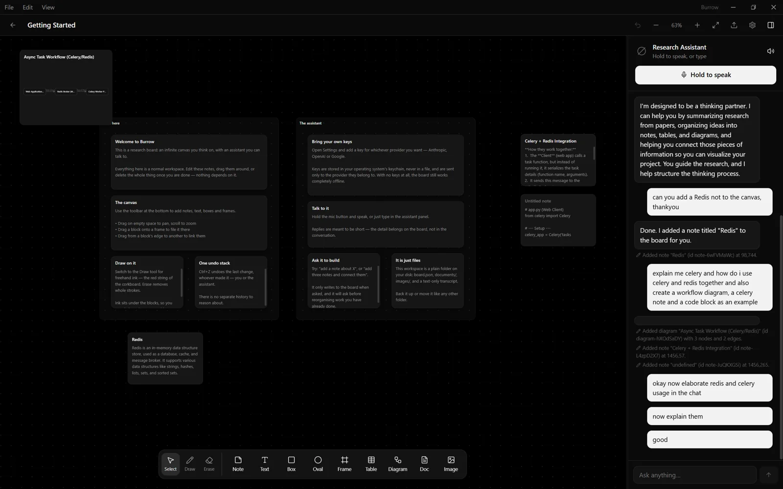 The assistant adding a diagram and notes to the board from a chat request