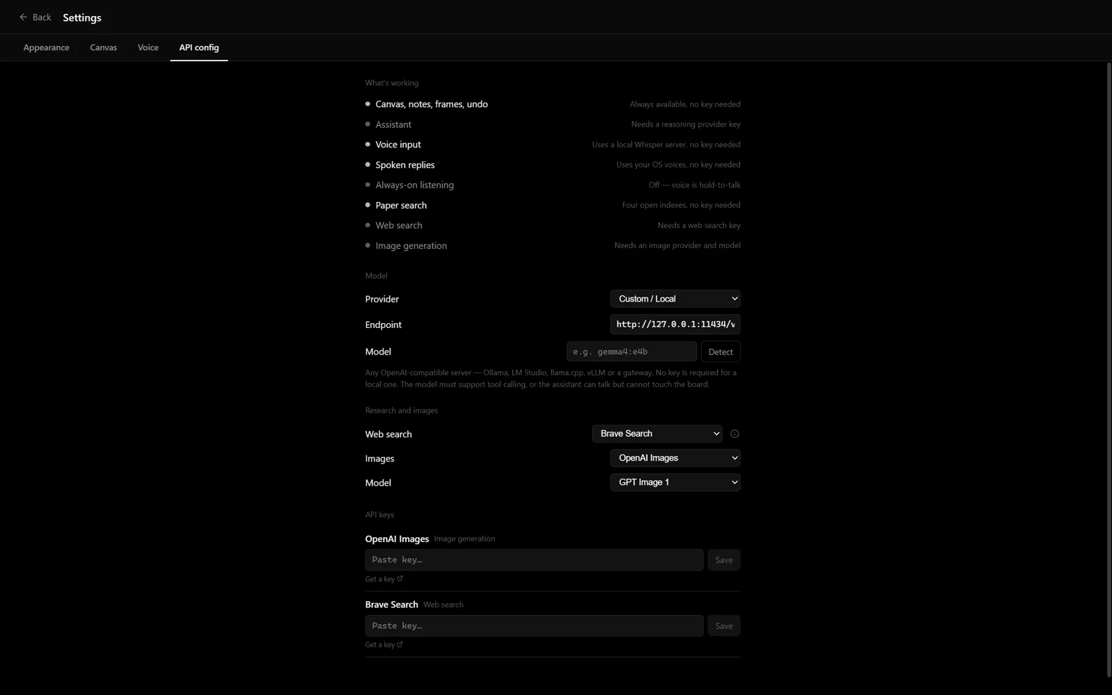 Provider settings with web search and image provider pickers